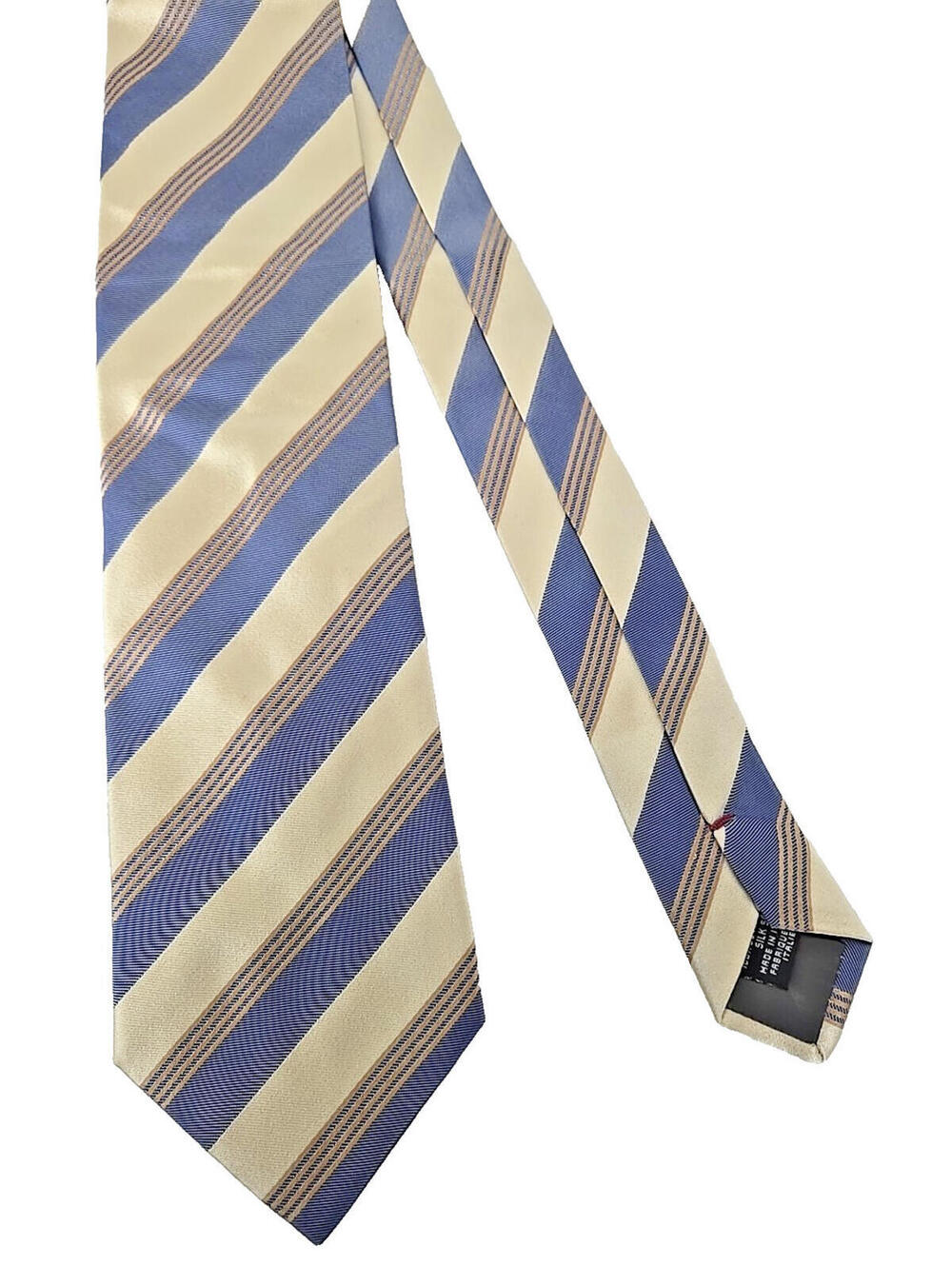 PROCHOWNICK Milano Silk Neck Tie Italy Beige Blue Diagonal Repp Stripe